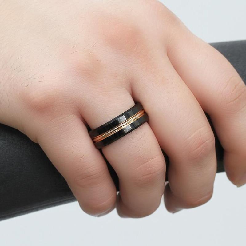 Модные 8 мм золотые вольфрамовые обручальные кольца со скошенными краями для мужчин, черное обручальное кольцо из матовой стали, мужское обручальное кольцо