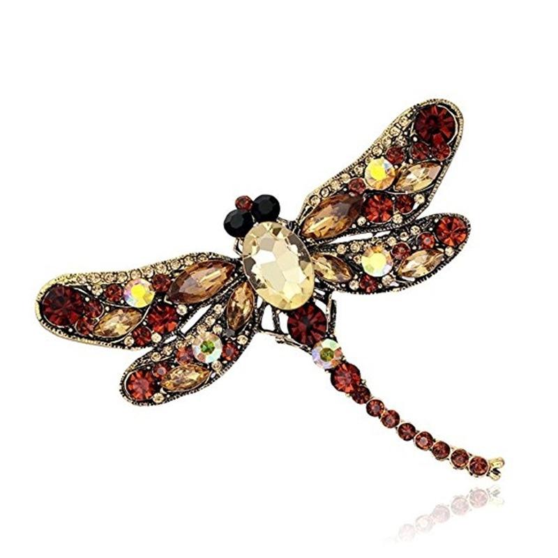 Crystal and European Vintage Dragonfly Brooch Pin Point Drill Dragonfly Brooch
