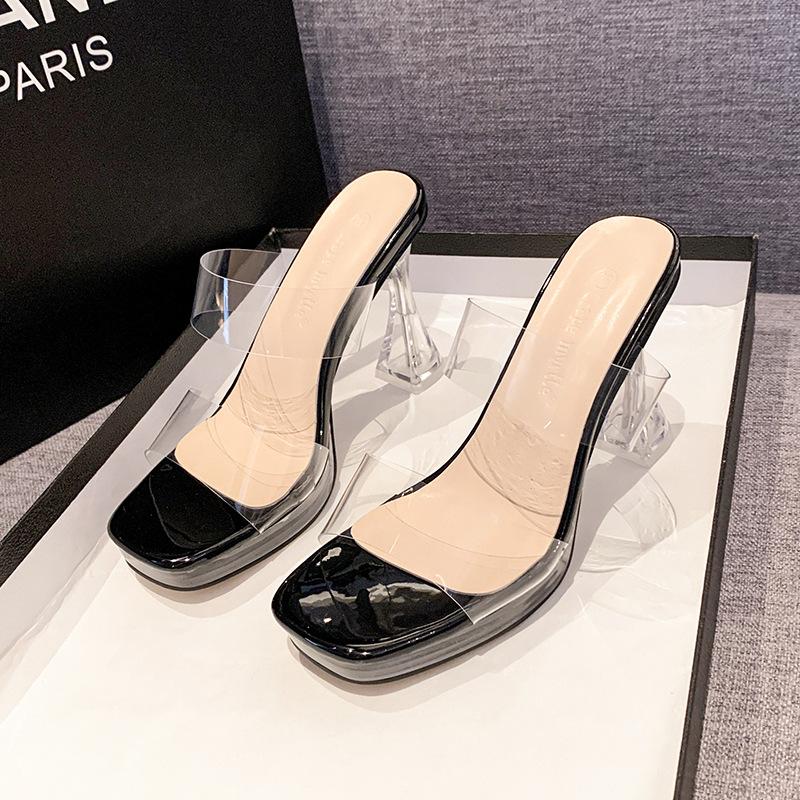 Летняя мода Прозрачные шлепанцы на платформе Сандалии Женские с открытым носком Перспекс Высокий каблук Прозрачная дизайнерская обувь Женские мюли Слайды