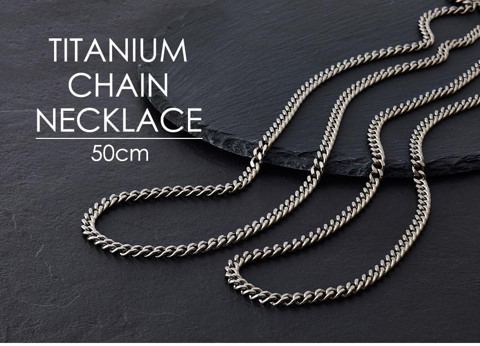 Phiten Titanium Chain Necklace, 50cm, Made with Pure Titanium, Silver, Accessory, Curb Chain, Length 40-65cm, Men's and Women's