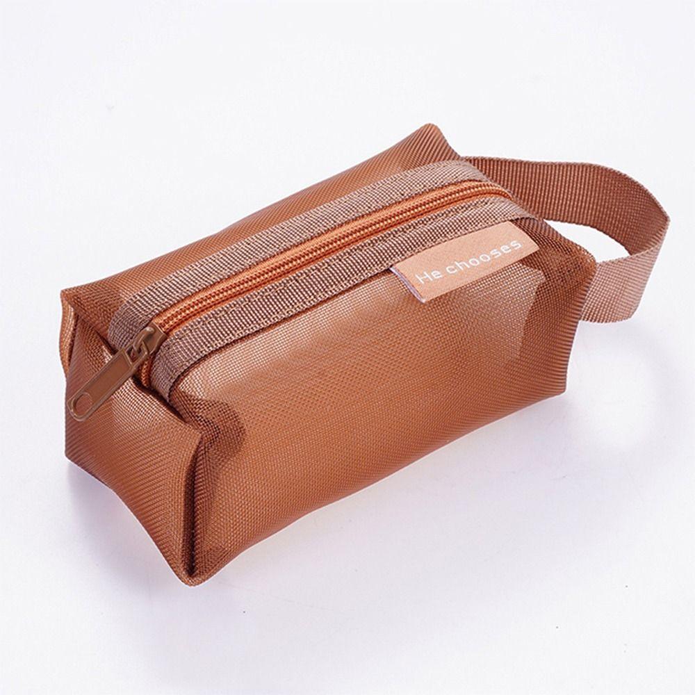 Retro Color Transparent Cosmetic Bag Zipper Toiletry Storage Bag Cute Mesh Makeup Bag Lady