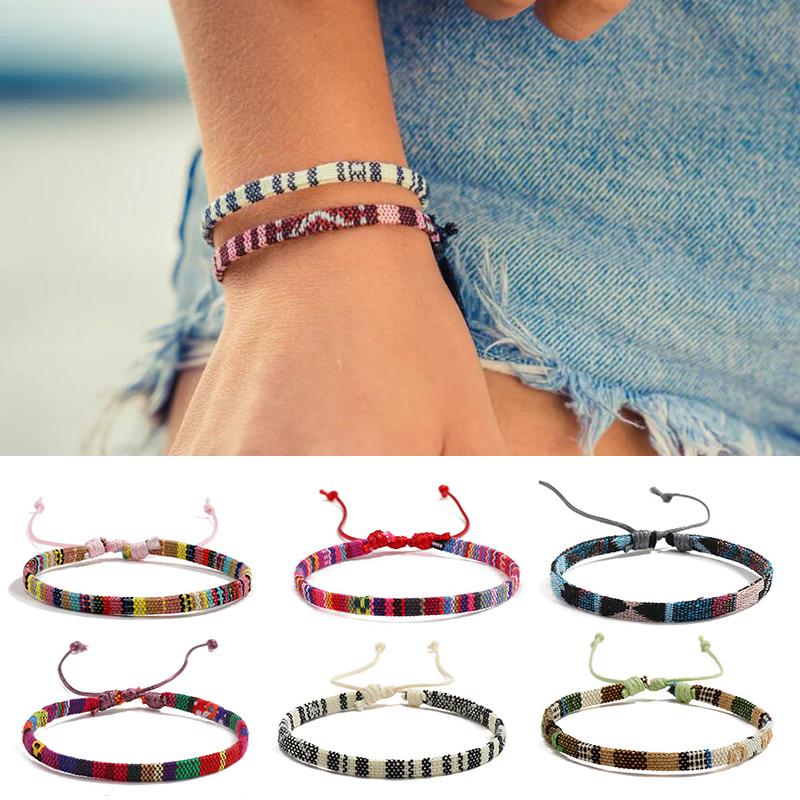 Women Men Rope Bracelet Fashion Pattern Boho Weave Handmade Textile Bangles Vintage Jewelry Braided Bracelet 1PC