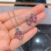 Jewelry Hot Simulation Color Treasure Pink Diamond Love Heart Pendant Love Necklace Earrings Jewelry Set