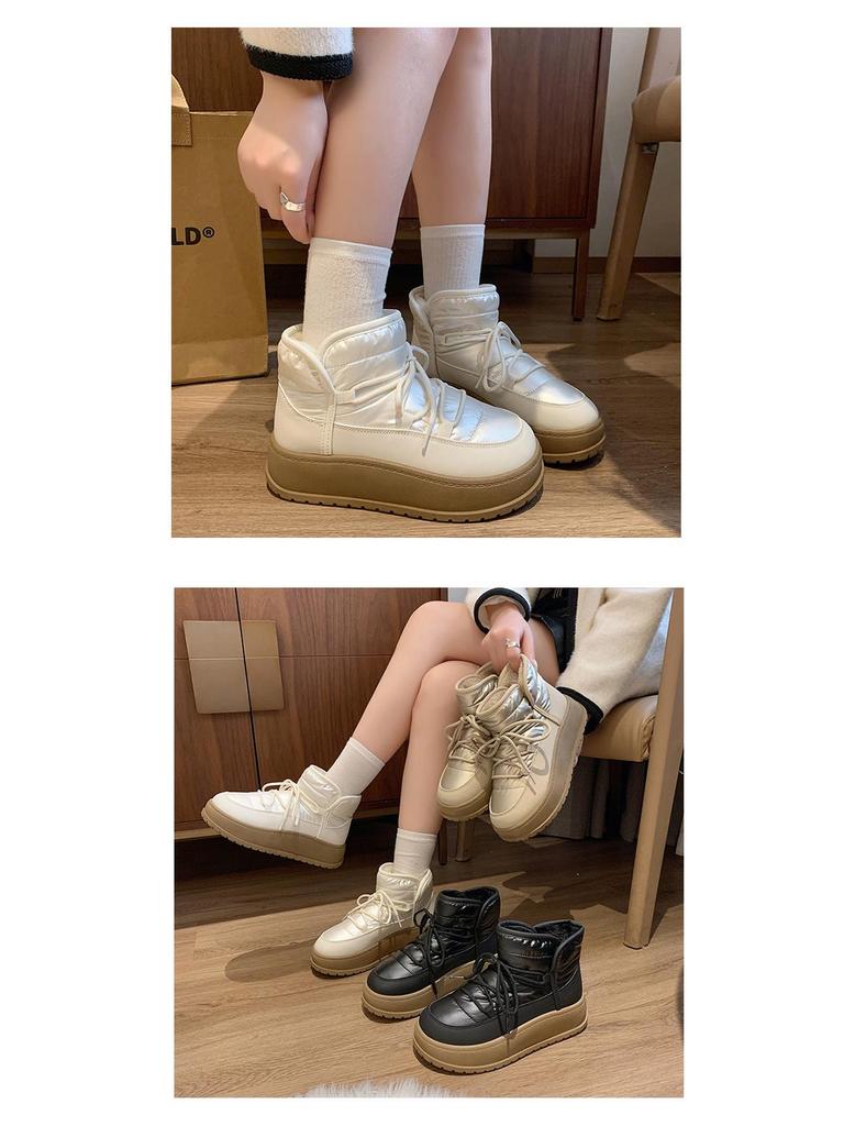 Женские высокие зимние ботинки Plus Velvet, зима 2024 г., теплая повседневная обувь в корейском стиле (К2905)