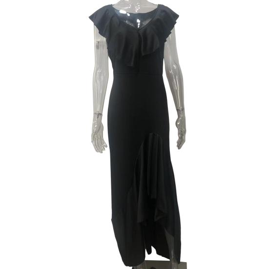 Женское вечернее платье с рюшами в стиле пэчворк с V-образным вырезом Slim Fit Нерегулярный подол без рукавов длиной до пола Чистый цвет бальное платье для вечеринки Банкетное платье макси