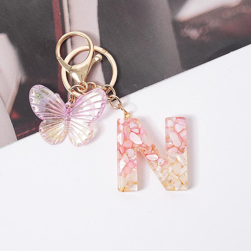 Розовая мечта Бабочка 26 букв от А до Я брелок из смолы 26 инициалов Белый камень сусальное золото кулон брелок для рюкзака подвеска сумка Декор