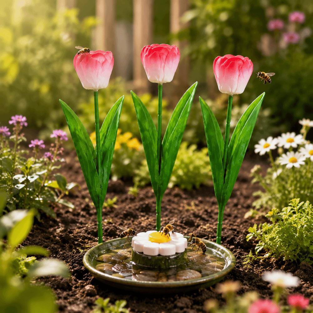 3pcs Garden Decoration Bee Water Feeder Artificial Flower Butterfly Drinking Station Household