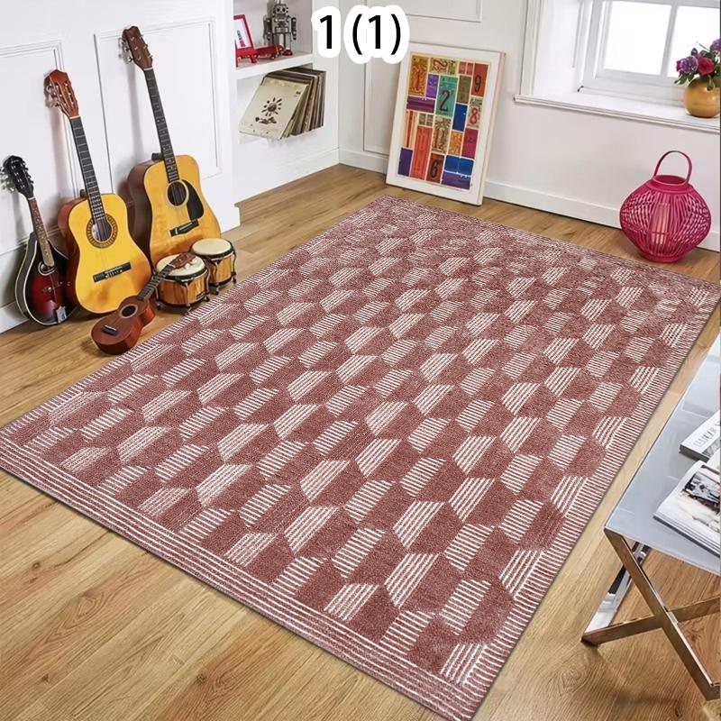 Modern2D Geometric Cube Pattern Area Rug Soft Comfortable and Practical Floor Mat for Indoor Living Room Bedroom Home Decor