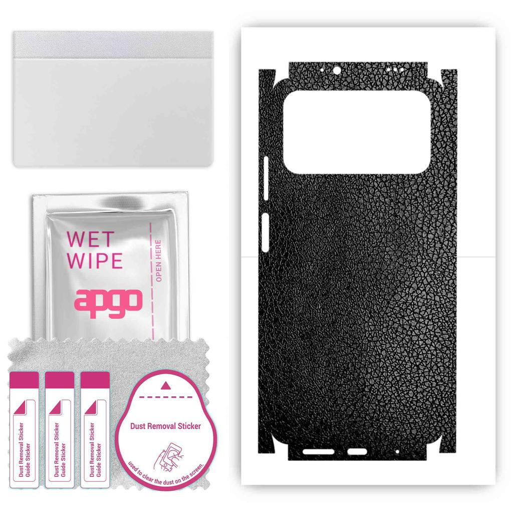 apgo Protective Skin Sticker for the Back+sides Compatible with Xiaomi Poco M3, Full Wrap Film, Foil, Vinyl - Pattern Black Leather