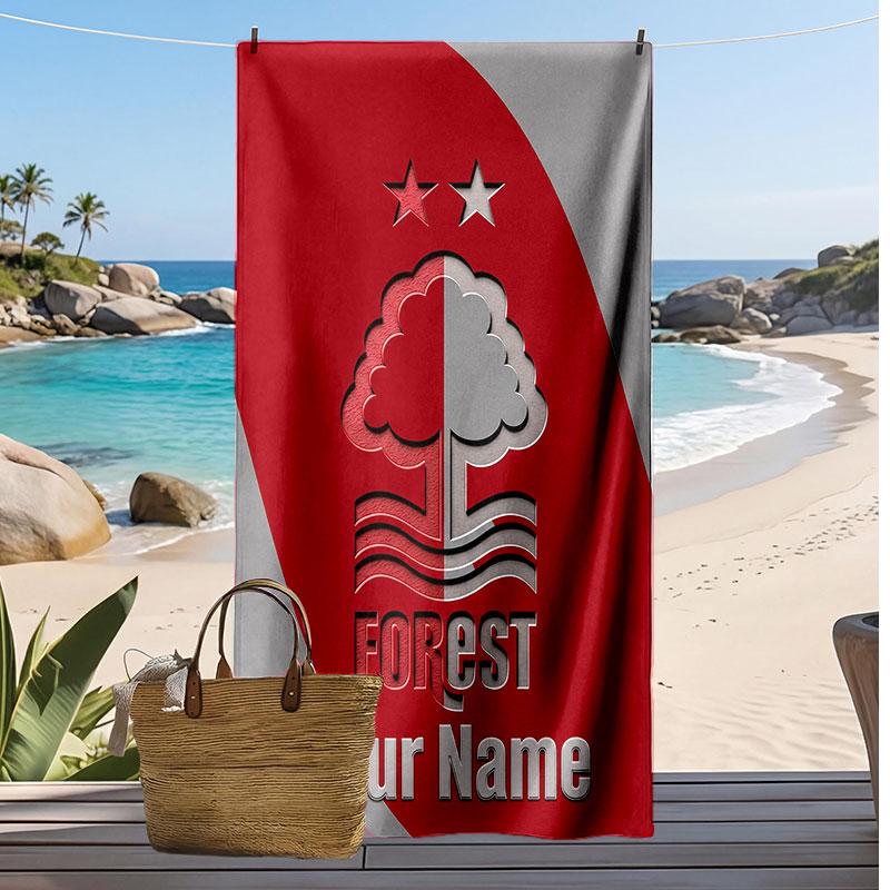 Nottingham Forest FC Personalized Printed Beach Towel Soccer Logo Support Custom Name Text Absorbent Towel For Sport Travel Special Gift
