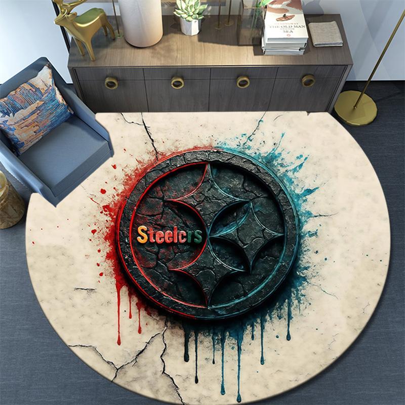Pittsburgh Steelers Round Area Rug,Carpet Rug for Living Room Bedroom Sofa Playroom Decor,Non-slip Floor Mat