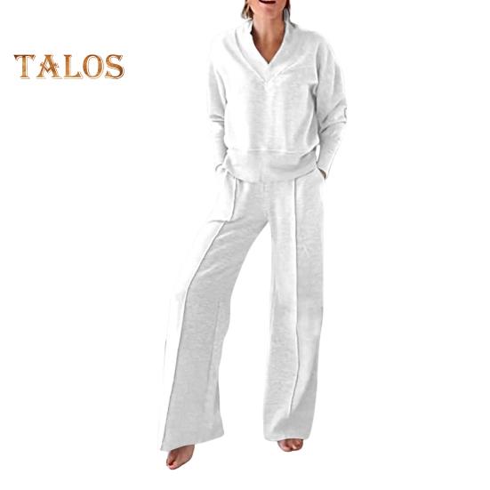 2 шт./комплект женский топ брюки комплект V-образный вырез длинные рукава свободная толстовка эластичный пояс широкие спортивные штаны спортивный наряд осенний повседневный спортивный костюм