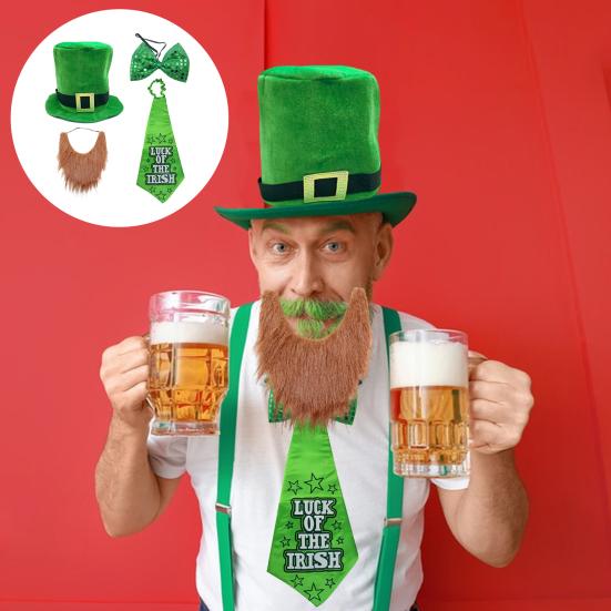 Улица. Цилиндр Лепрекона на День Святого Патрика с набором накладной бороды, уникальный дизайн, классический цвет, забавный наряд для косплея, товары для вечеринок