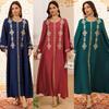 Middle Eastern Floral Embroidered Muslim Jalabiya Robe, Dubai Dress