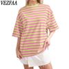 Женская мода повседневная летняя весна полосатый принт 1/2 рукава О-образный вырез блузки и рубашки