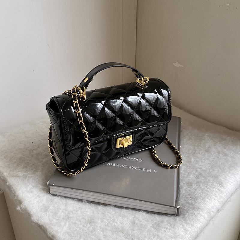 New Fashion Embroidered Thread Patent Leather Rhombus Chain Bag Portable Shoulder Crossbody Trendy Women's Bag