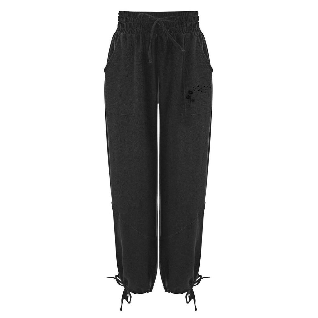 Женские модные свободные однотонные повседневные брюки с эластичной резинкой на талии и карманами