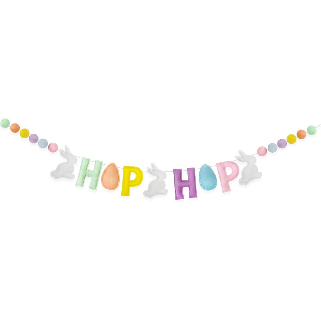 Easter Decorations Pre-Strung Felt Pastel Happy Easter Sign Bunny Banner Wool Felt Ball Garland for Happy Easter Spring Nursery Classroom Home Wall