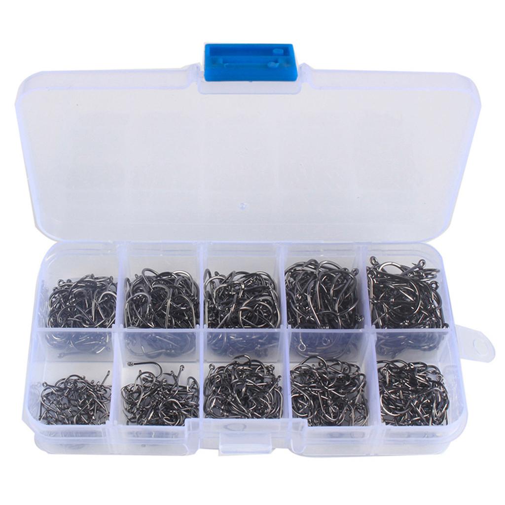 Fishhooks Fish Hooks with Barbs 10 Sizes Carbon Steel Fishing Hooks with Portable Storage Box