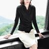 Autumn Long Sleeve Women's Blouse Sexy Cross V-neck Thin Black Female Blouses Spring Casual Office Elegant Lady Top Pullover