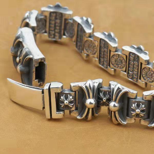 Retro Pure Punk Style Cross Flower Horseshoe Print Rough Mine Men's Bracelet Korean Jewelry