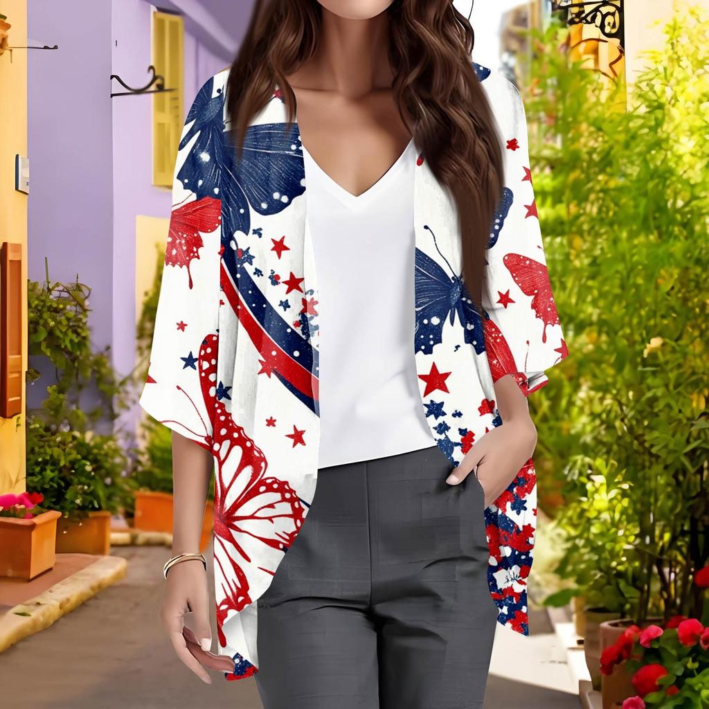 Женский модный свободный повседневный кардиган из шифона с принтом для пляжного отдыха