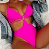 Женский купальник, однотонный сексуальный сексуальный купальник с открытой спиной и металлическим кольцом, цельное бикини, пляжная одежда, купальные костюмы