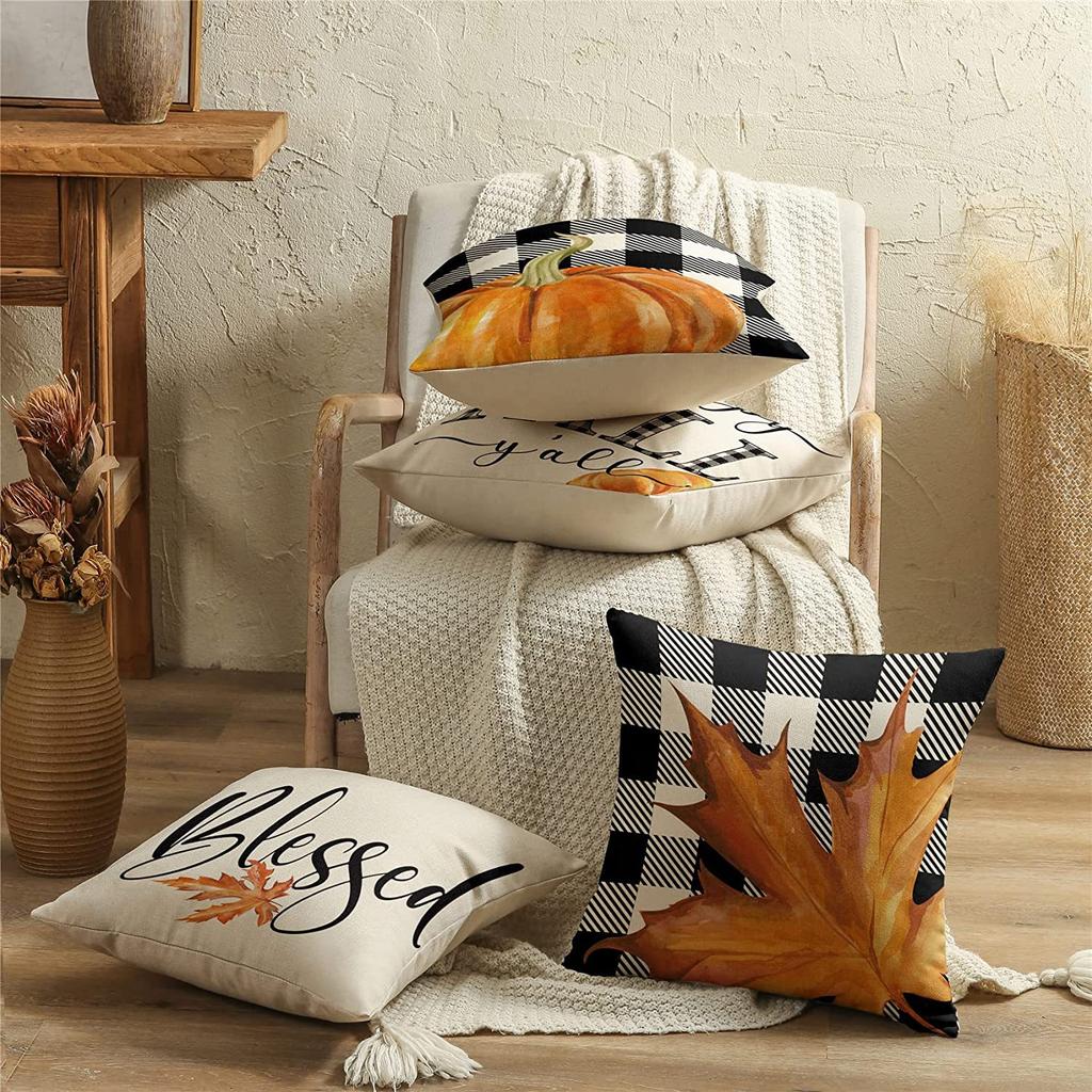 Thanksgiving Pumpkin Pillow Case Autumn Plant Flower Print Pillow Case Home Living Room Sofa Cushion Case