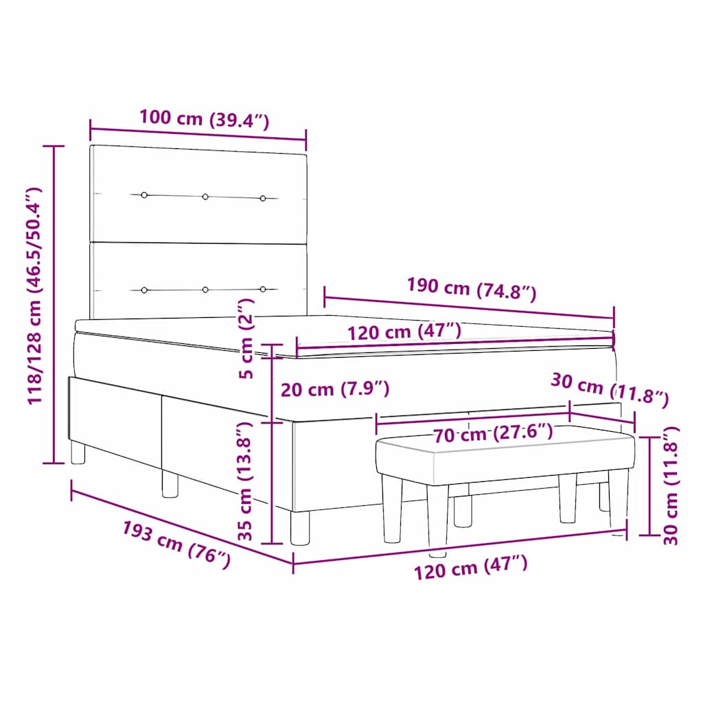 Box Spring Bed with Headboard Dark Gray 190 x 120 cm Velvet