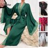 Luxury Women's Long Satin Lace Nightgown - Cooling Long Sleeve Robe