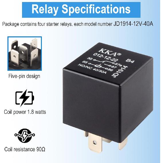 4 PCS Relays, 5 Pin Relay, 40A Waterproof Car Relays, 12V Relay Switch For Electric Cooling Fans, Motor Starters, Automotive Taillights