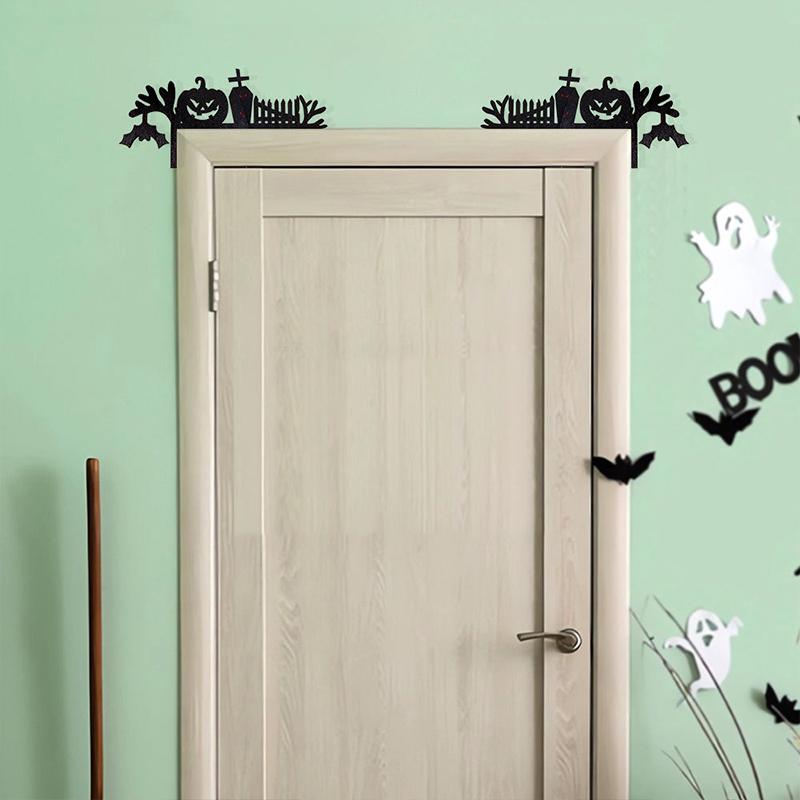 Мумия Надгробие Скелет Черный Кот Призрак Тыква Паутина Хэллоуин Дверная Рама Украшения