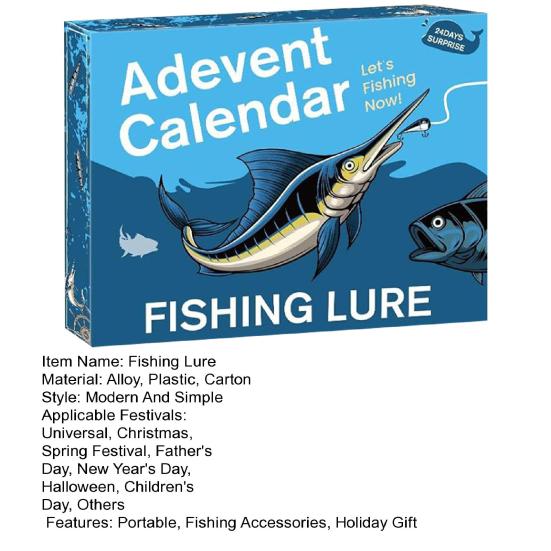 24Pcs/Set Christmas Fishing Lure Advent Calendar Artificial Soft Hard Bait Accessories Countdown Calendar Box Fishing Enthusiasts Holiday Gift