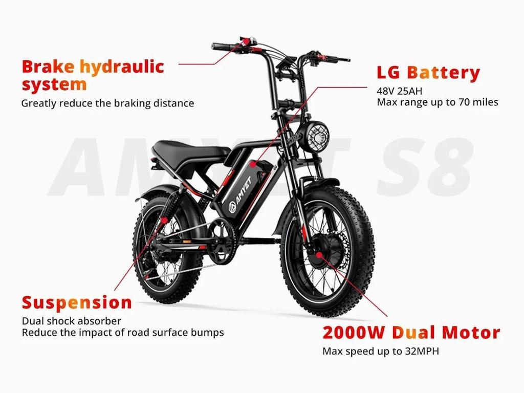 The new 2026 Aike 2000W electric motor with 48V 25AH battery, full suspension shock absorption, off-road electric bicycle.