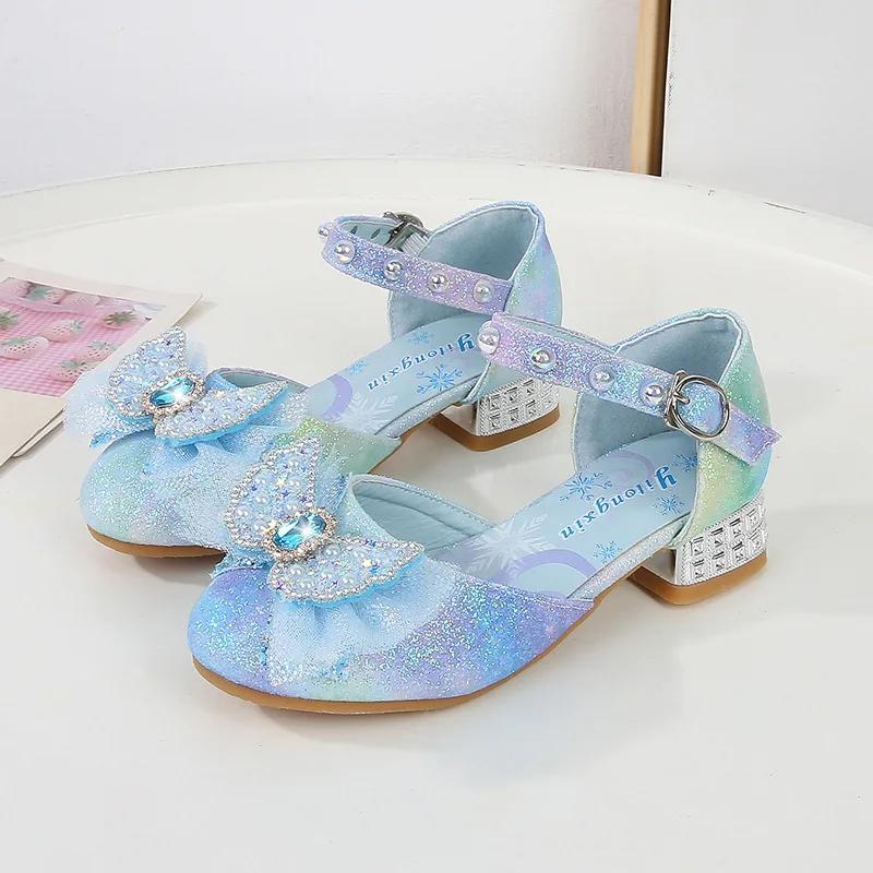 Children Princess Shoes Fashion Glitter Bowknot Girls Wedding Party High-heels Sandals Elegant Kids Sequins Dress Single Shoes