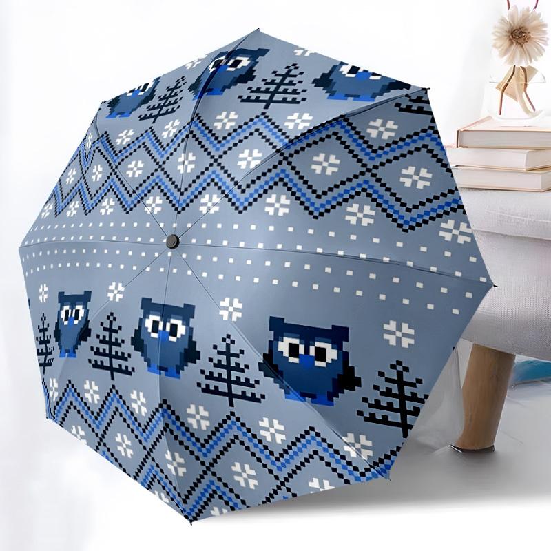 1pc Owl Pattern Automatic Folding Umbrella - 8-Rib Durable Iron Frame, Compact Portable for Daily Travel yy251205062