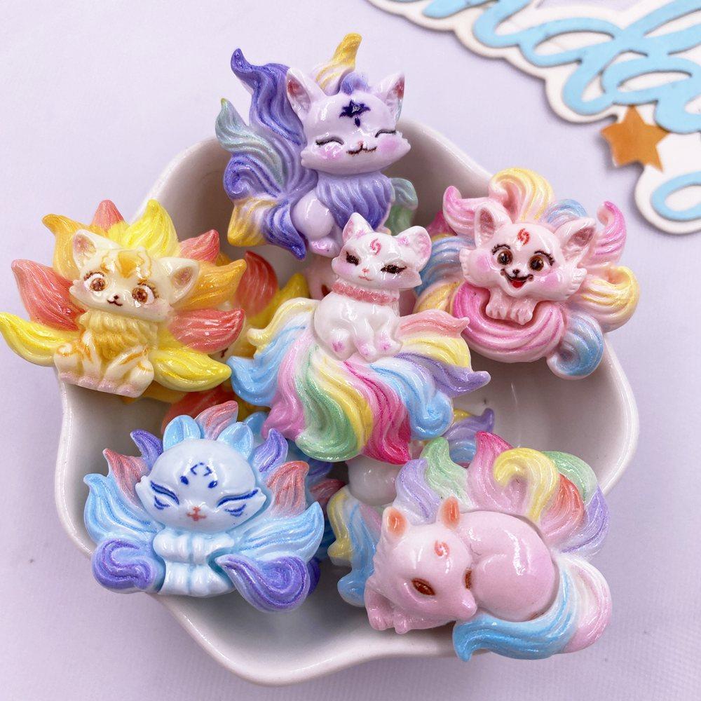 8 ШТ. Смола Милая Красочная Мультяшная Фигурка Семихвостого Лиса Плоская Спинка Камень Животные Скрапбукинг DIY Ювелирные Изделия Декор Ремесла Аксессуары