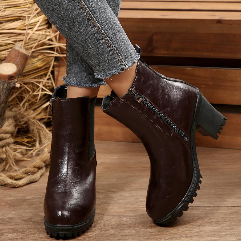 Fashionable New Thick Heel Elegant Sexy High-Heeled Women'S Boots For Winter Comfortable Thick Sole Non Slip Casual Work Boots