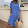 Summer Women Dress SIngle-breasted Half Sleeves Turn-down Collar Loose Solid Color Buttons Commute Daily Wear Midi Dress