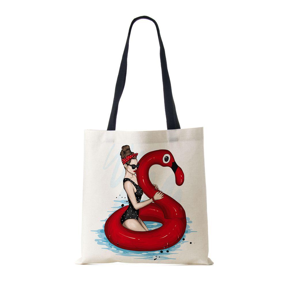 Сумка-тоут через плечо Gril Женская 2022 Многоразовая с принтом Харадзюку Повседневная Холщовая Сумка-шоппер Складная Дорожная Школьная Сумка для Книг Пляжная сумка CLE