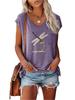 Women Fashion V Neck Printed T-shirt Summer Casual Short Sleeve Top
