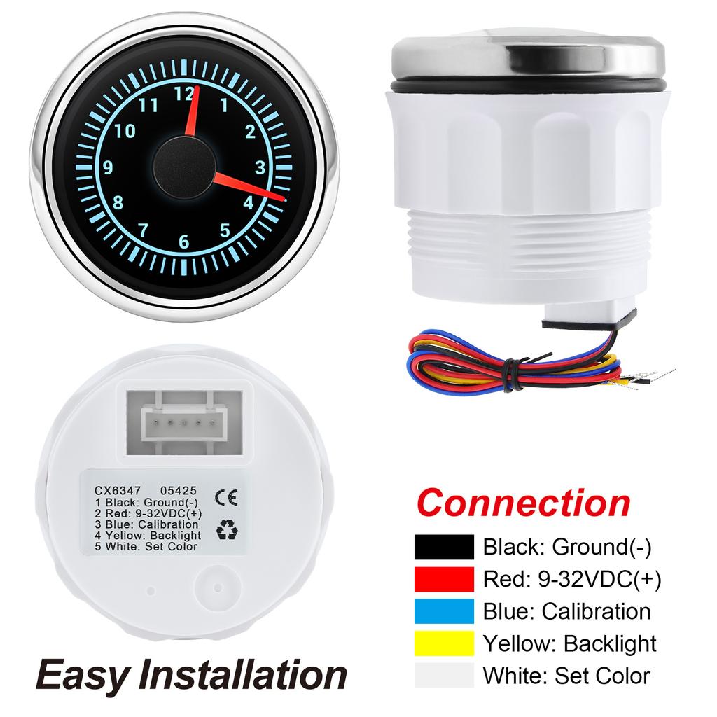 52mm Digital Clock Gauge 0-12 Hours Pointer 7 Color Backlight Hourmeter For Car Boat Truck Waterproof Clock Meter 12V 24V