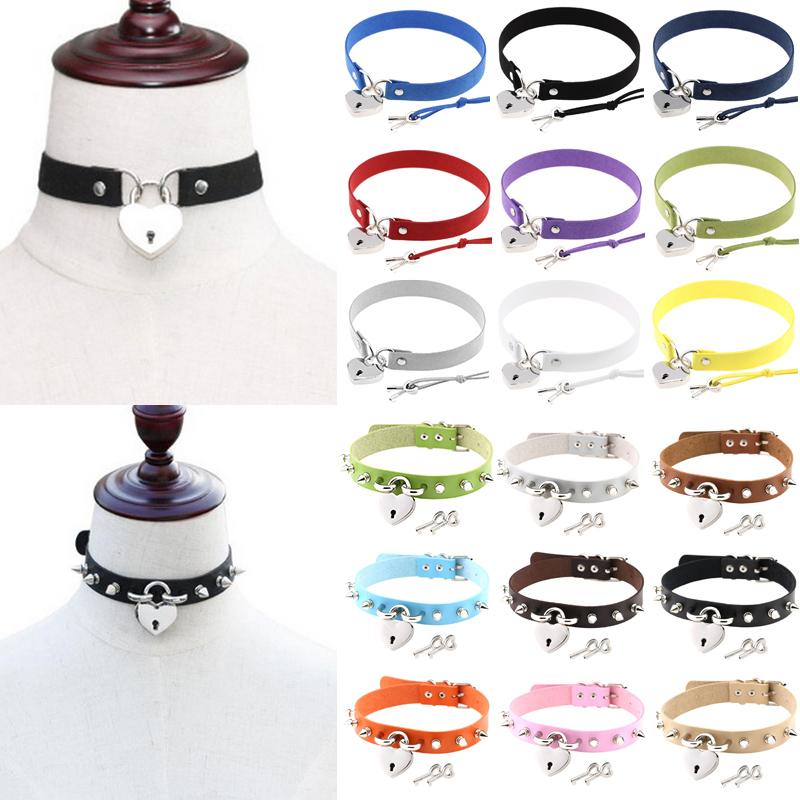 Ожерелье-колье с воротником, открывающееся сердце любовника, замок с замком, подвески из искусственной кожи, панк, готическая Лолита, воротник, ожерелья, готические украшения, Валентина, пара