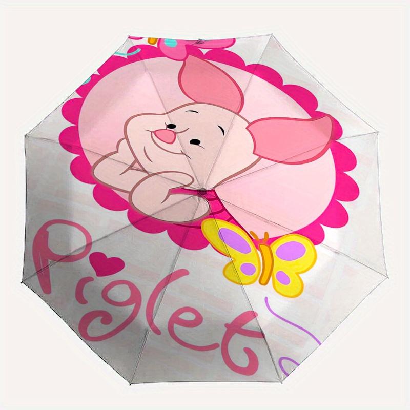 Piglet,Butterfly Theme Automatic Compact Folding Cute Umbrella - Portable and Durable, 8-Bone Iron Umbrella for All Weather0707095