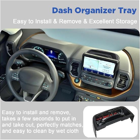 Carwiner 2 PCS Center Console Organizer Compatible with Ford Bronco Sport Accessories 2021-2024, Armrest Storage Box & Dash Organizer Tray Holder