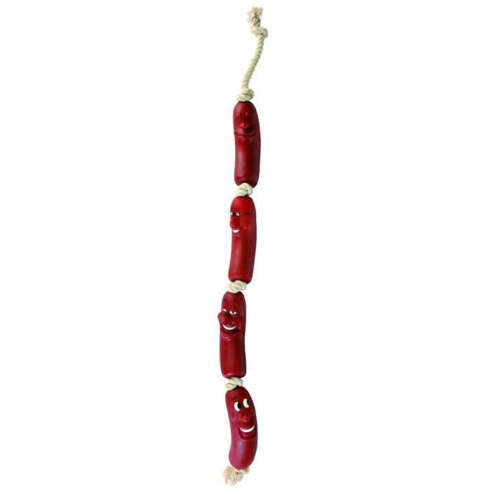 Jouet Snack pour Chien - TRIXIE - Chaîne 4 saucisses - Marron - Petit - Saucisses sur une corde - Extérieur