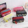 Portable Pen Bag Double Layer Pencil Pouch Cartoon Pencil Case  for Student