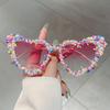 Heart Shape Sunglasses with Pearls and Jimmies Fashion Cute Gradient Multi-color Decor Shades Trendy Original Sun Glasses