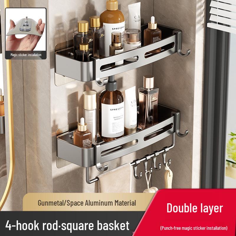 Gunmetal Punch-Free Space Aluminum Corner Bathroom Shelf