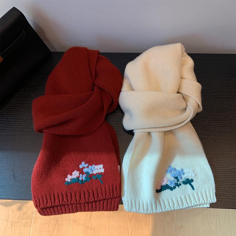 Корейский 111 Вышивка Цветы Осень и Зима Теплый Премиальная Атмосфера Вязаный Шарф Атмосферный Шарф